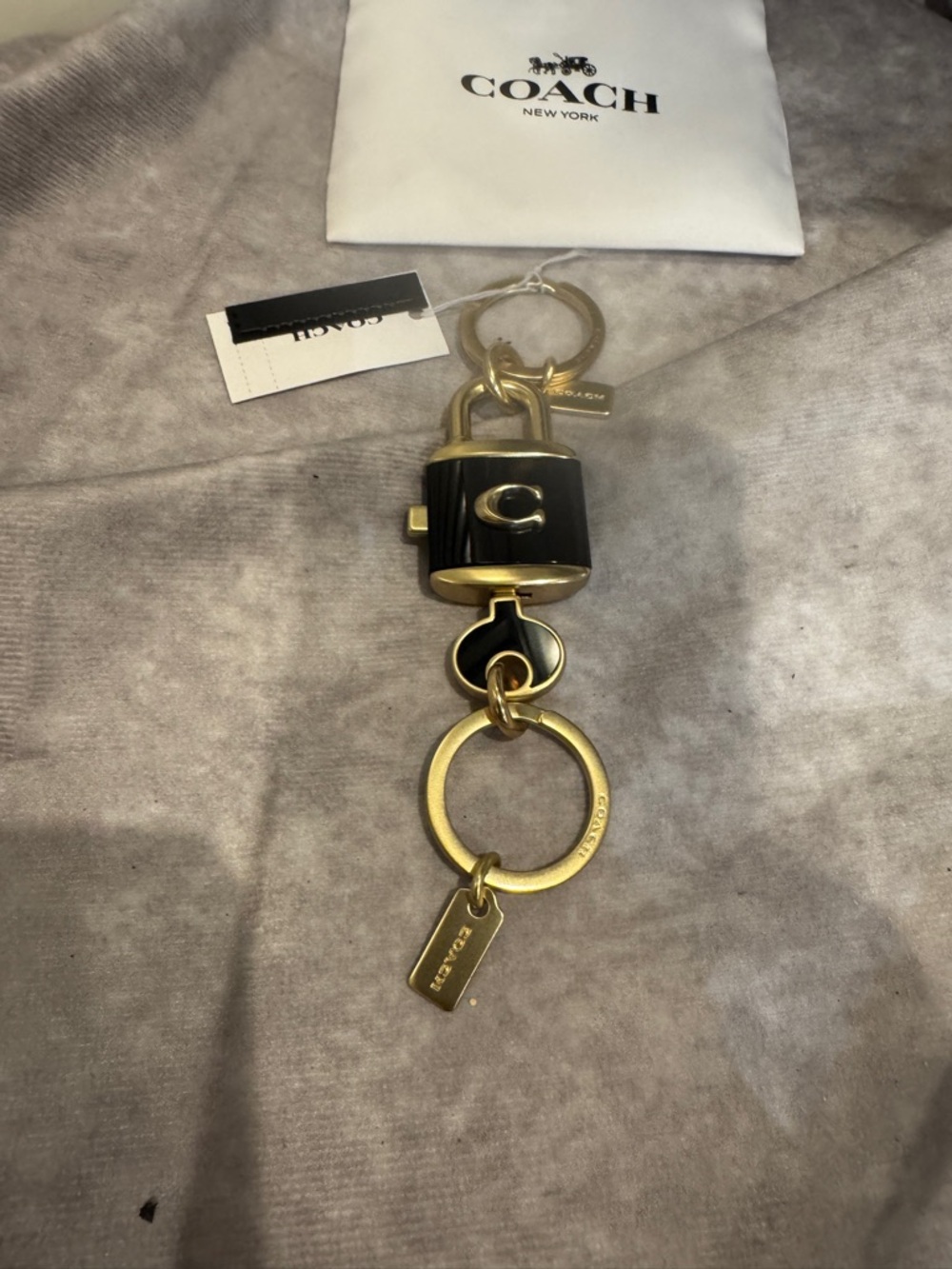 Coach Gold-Tone & Black Padlock Keychain Charm nwt with dust pouch - Picture 3 of 5